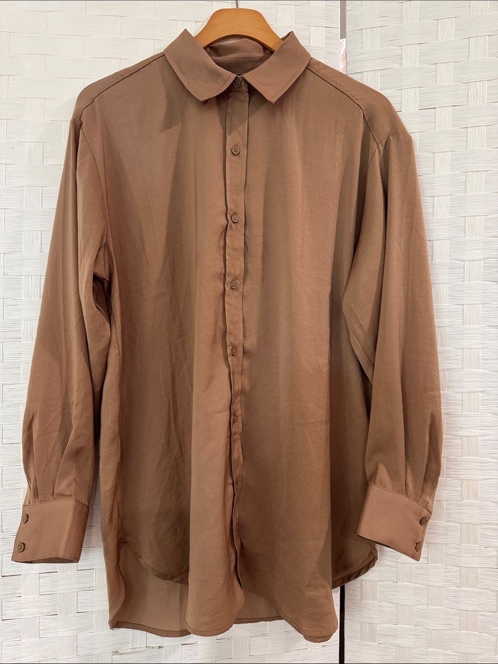 Banana Republic Camel Long-Sleeve Button-Down Blouse